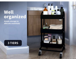Levede 3 Tier Kitchen Trolley Cart Black Steel Storage Rack Organiser - thumbnail 6