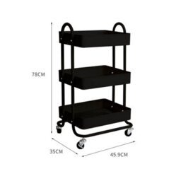 Levede 3 Tier Kitchen Trolley Cart Black Steel Storage Rack Organiser - thumbnail 4