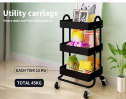 Levede 3 Tier Kitchen Trolley Cart Black Steel Storage Rack Organiser - thumbnail 8