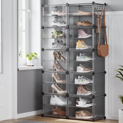 Songmics Large Shoe Storage Cabinet, Modular Plastic Organizer, Interlocking Unit With Doors, Steel Frame, Slate Grey - image 1