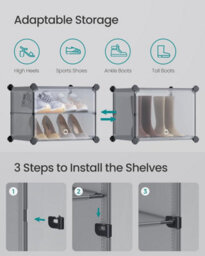 Songmics Large Shoe Storage Cabinet, Modular Plastic Organizer, Interlocking Unit With Doors, Steel Frame, Slate Grey - thumbnail 4