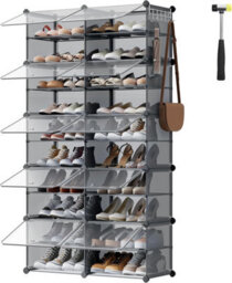 Songmics Large Shoe Storage Cabinet, Modular Plastic Organizer, Interlocking Unit With Doors, Steel Frame, Slate Grey - thumbnail 6