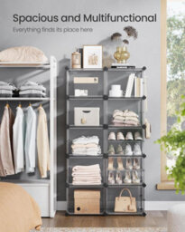 Songmics Large Shoe Storage Cabinet, Modular Plastic Organizer, Interlocking Unit With Doors, Steel Frame, Slate Grey - thumbnail 3
