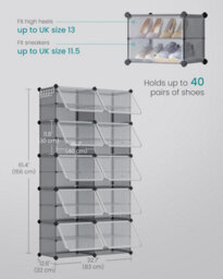 Songmics Large Shoe Storage Cabinet, Modular Plastic Organizer, Interlocking Unit With Doors, Steel Frame, Slate Grey - thumbnail 2