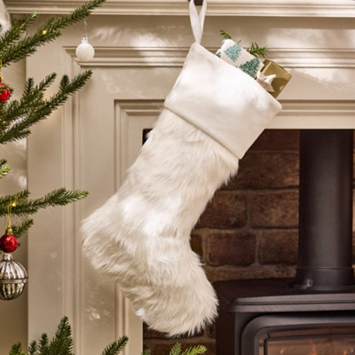 Dibor Traditional Beresford White Faux Fur Xmas Gift Decoration Christmas Stocking For Kids - image 1