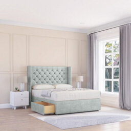 "Sloomy 4Ft6 Dior Naples Silver Memory Foam Bed Set With No Drawers Mattress & 54"" Wingback Headboard - Double"