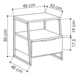 Oak 1 Door Bedside Table Nightstand Black Metal Frame - thumbnail 2
