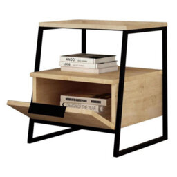 Oak 1 Door Bedside Table Nightstand Black Metal Frame - thumbnail 5