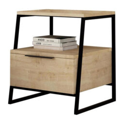 Oak 1 Door Bedside Table Nightstand Black Metal Frame - thumbnail 4