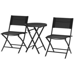 3 Pieces Outdoor Bistro Set, Glass Top Table And Chairs, Black - thumbnail 1