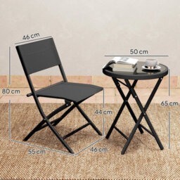 3 Pieces Outdoor Bistro Set, Glass Top Table And Chairs, Black - thumbnail 2