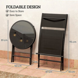3 Pieces Outdoor Bistro Set, Glass Top Table And Chairs, Black - thumbnail 5