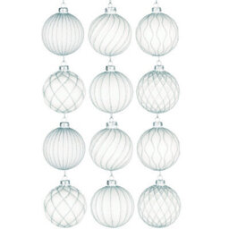 Shatchi Christmas Glass Baubles 12Pcs Set - 8Cm White Ornaments With 6 Unique Festive Designs - thumbnail 1