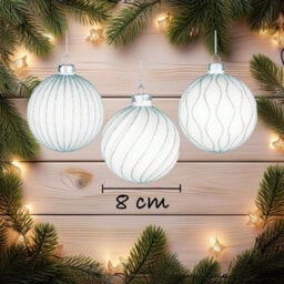 Shatchi Christmas Glass Baubles 12Pcs Set - 8Cm White Ornaments With 6 Unique Festive Designs - thumbnail 2