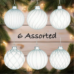 Shatchi Christmas Glass Baubles 12Pcs Set - 8Cm White Ornaments With 6 Unique Festive Designs - thumbnail 4