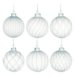 Shatchi Christmas Glass Baubles 12Pcs Set - 8Cm White Ornaments With 6 Unique Festive Designs - thumbnail 6