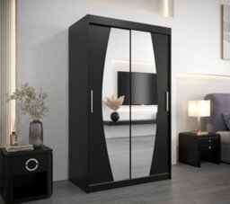 Arte Elypse Contemporary 2 Mirrored Sliding Door Wardrobe 5 Shelves 2 Rails Black (H)2000mm (W)1200mm (D)620mm - thumbnail 2