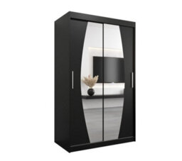 Arte Elypse Contemporary 2 Mirrored Sliding Door Wardrobe 5 Shelves 2 Rails Black (H)2000mm (W)1200mm (D)620mm - thumbnail 1