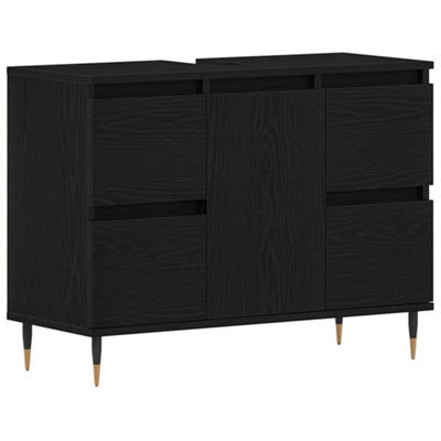 Berkfield Modern Bathroom Sink Cabinet Black Oak 80X33X60 Cm Engineered Wood - image 1