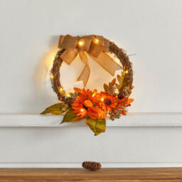 Living And Home Thanksgiving Halloween Home Decoration Artificial Sunflower Wreath With Lights - thumbnail 3