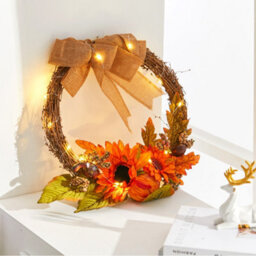 Living And Home Thanksgiving Halloween Home Decoration Artificial Sunflower Wreath With Lights - thumbnail 2