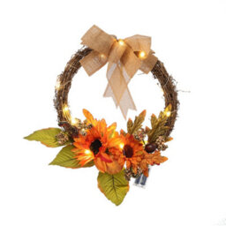 Living And Home Thanksgiving Halloween Home Decoration Artificial Sunflower Wreath With Lights - thumbnail 4