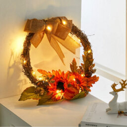 Living And Home Thanksgiving Halloween Home Decoration Artificial Sunflower Wreath With Lights