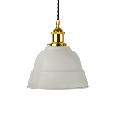 Pale Grey Lincoln Painted Dome Pendant Light With Gold Lamp Holder And Black Twisted Cable - Se Home - image 1