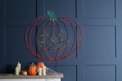 Festive Productions Halloween Flashing Led Pumpkin Silhouette Wall Decoration 49Cm 232 Warm White, Green & Orange Lights - image 1