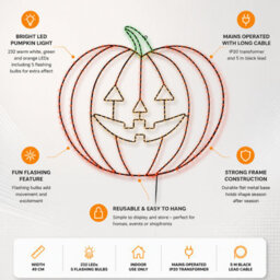 Festive Productions Halloween Flashing Led Pumpkin Silhouette Wall Decoration 49Cm 232 Warm White, Green & Orange Lights - thumbnail 2