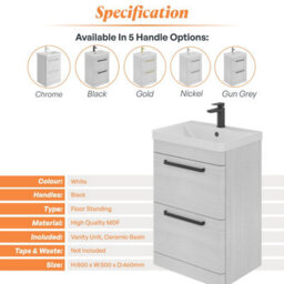 Plum&clay Emery Textured White Floor Standing Bathroom Vanity Unit & Basin Set With Black Handles (W)50Cm (H)86Cm - thumbnail 5