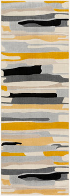 Livabliss City-Modern Yellow Grey Beige Graphic Living Dining Bedroom Rug 80 X 220 Cm Easy Care, Non Shedding - image 1