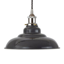 Slate Grey St Edmund's Painted Dome Pendant Light With Nickel Lamp Holder And Black Twisted Cable - Se Home
