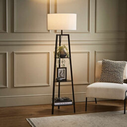 Valuelights Hiru Black 3 Tier Shelf Floor Lamp With Black Drum Shade - thumbnail 1