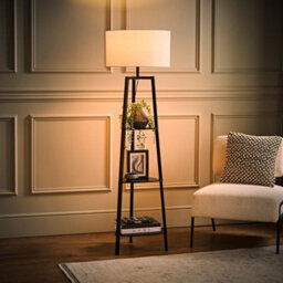 Valuelights Hiru Black 3 Tier Shelf Floor Lamp With Black Drum Shade - thumbnail 2