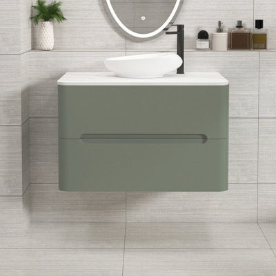 Royal Bathrooms Venice 800mm Sage Green Wall Mounted Bathroom Countertop Vanity Unit 2 Drawer With Nova Basin - image 1