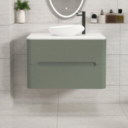 Royal Bathrooms Venice 800mm Sage Green Wall Mounted Bathroom Countertop Vanity Unit 2 Drawer With Nova Basin - thumbnail 1