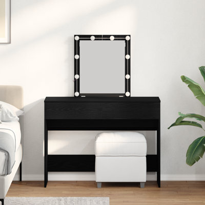 Walplus Dressing Table With Mirror&led Lights Black Oak Engineered Wood - image 1