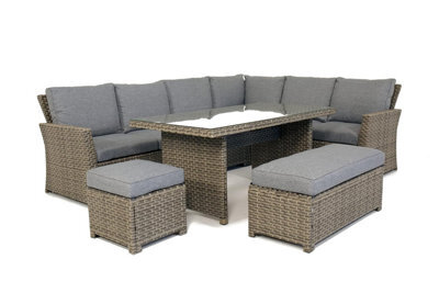 Backyard Furniture Palma 9 Seat Corner Rattan Wicker Garden Lounge Set With Cushions Updated Fabric