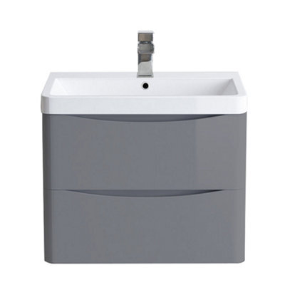 Sundaze 600mm Gloss Grey 2 Drawer Wall Hung Bathroom Cabinet Vanity Unit - image 1