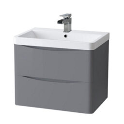 Sundaze 600mm Gloss Grey 2 Drawer Wall Hung Bathroom Cabinet Vanity Unit - thumbnail 2