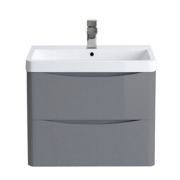 Sundaze 600mm Gloss Grey 2 Drawer Wall Hung Bathroom Cabinet Vanity Unit - thumbnail 1