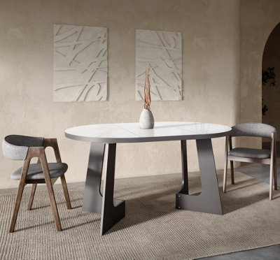 Furneo Belagio, White Marble Effect, Modern Round Extending Dining Table, 110Cm To 160Cm - image 1