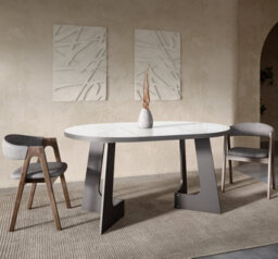 Furneo Belagio, White Marble Effect, Modern Round Extending Dining Table, 110Cm To 160Cm - thumbnail 1
