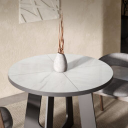Furneo Belagio, White Marble Effect, Modern Round Extending Dining Table, 110Cm To 160Cm - thumbnail 5