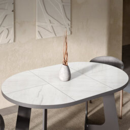 Furneo Belagio, White Marble Effect, Modern Round Extending Dining Table, 110Cm To 160Cm - thumbnail 6