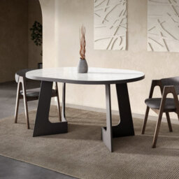Furneo Belagio, White Marble Effect, Modern Round Extending Dining Table, 110Cm To 160Cm - thumbnail 8