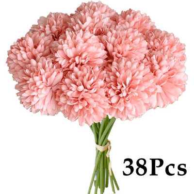 Amorly 38Pcs Artificial Pure Pink Ball Chrysanthemum Flowers Artificial Mums Flowers For Home Table Centerpiece Decor Silk Flowers - image 1