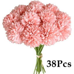 Amorly 38Pcs Artificial Pure Pink Ball Chrysanthemum Flowers Artificial Mums Flowers For Home Table Centerpiece Decor Silk Flowers - thumbnail 1