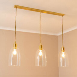 Valuelights Kira Glass Dome 3 Drop Bar Brushed Gold Diner Ceiling Pendant Light With Bulbs - thumbnail 1